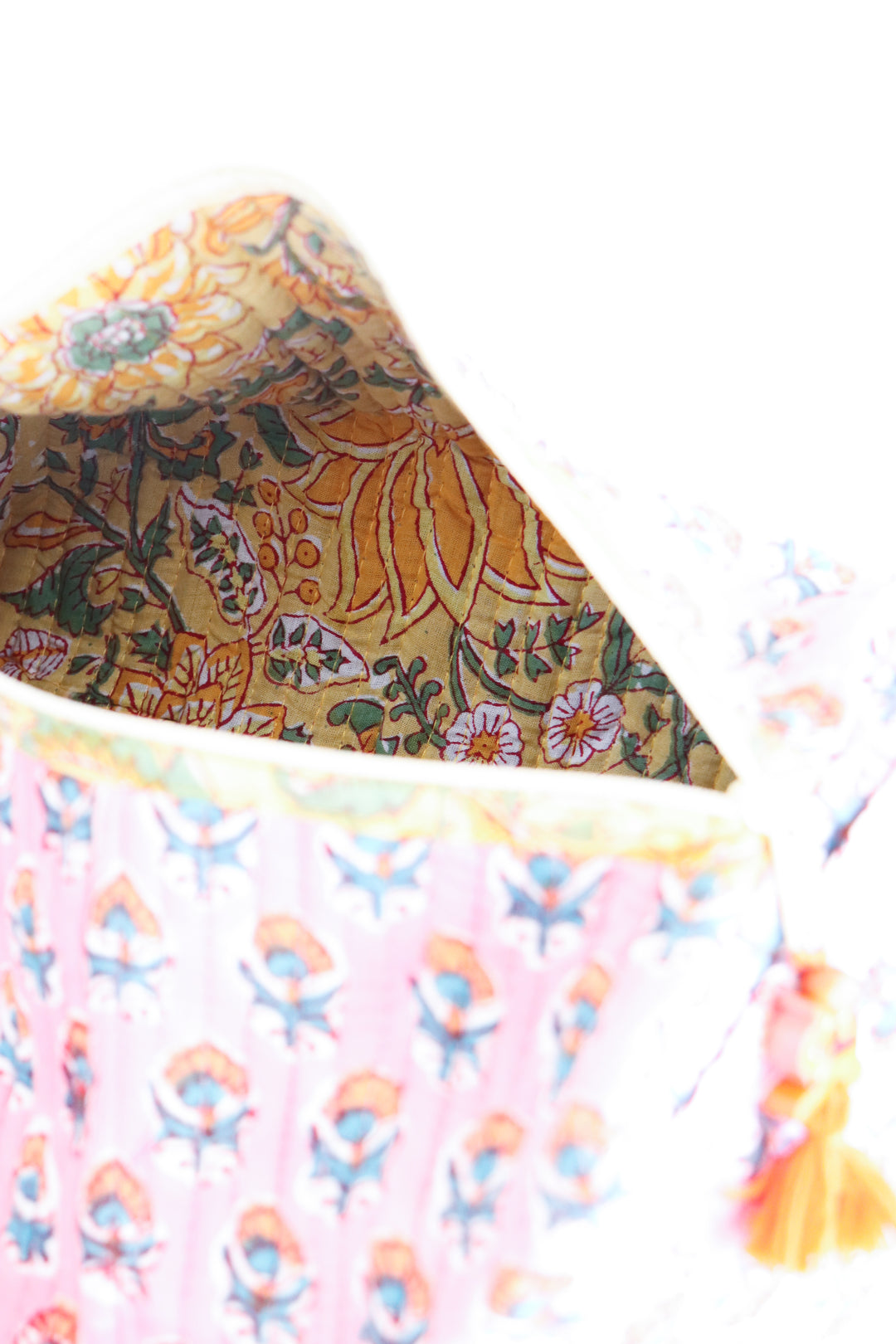 Block print fabric travel pouch- Pink cosmetic pouch