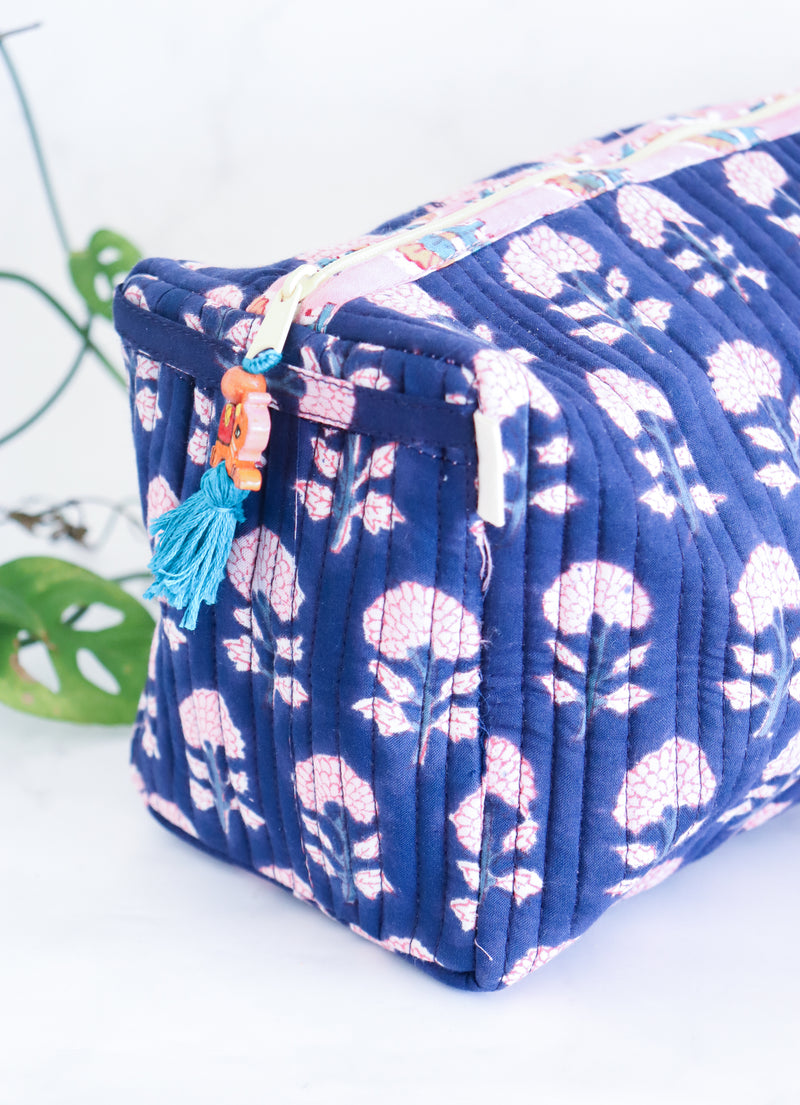 Makeup bag - Block print fabric travel pouch