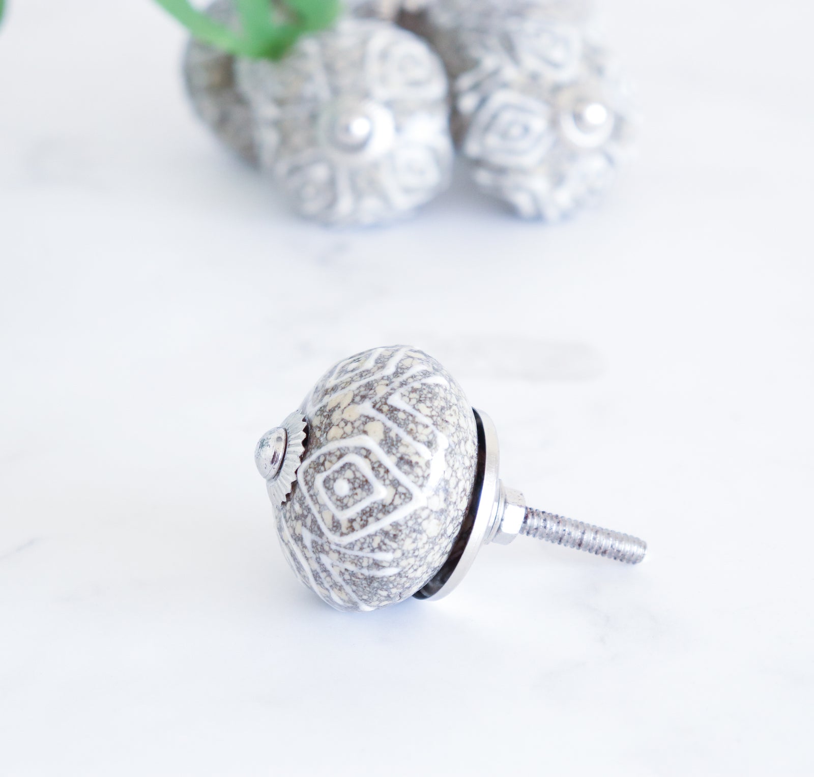 Blue pottery knobs - Ceramic knobs - Drawer knob  - Set of 6 - back view