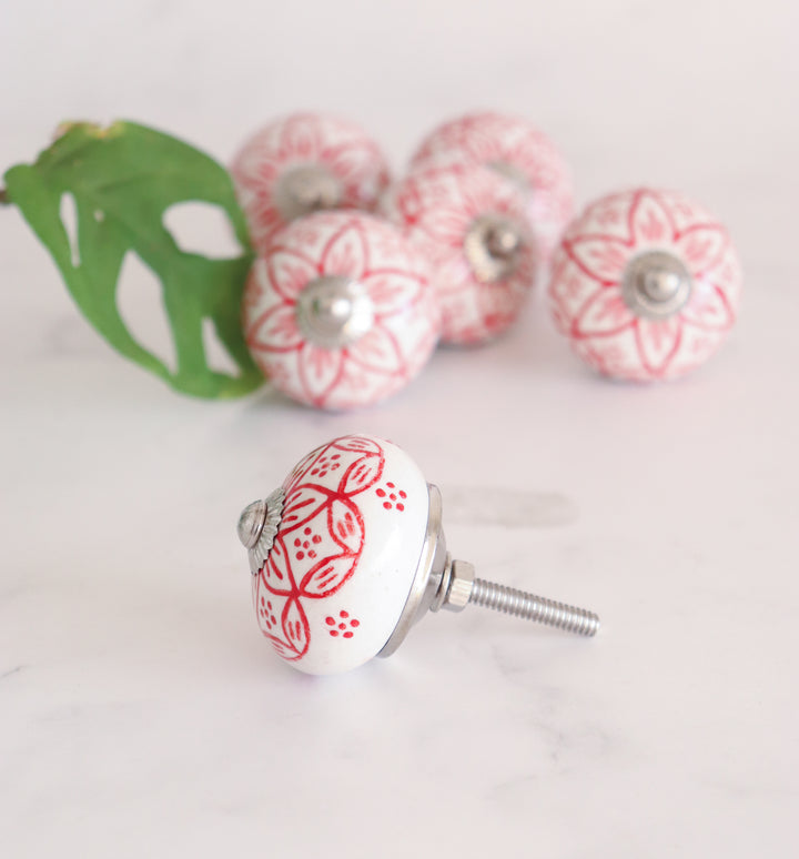 Ceramic knobs - Drawer knob  - Set of 6 - Red floral