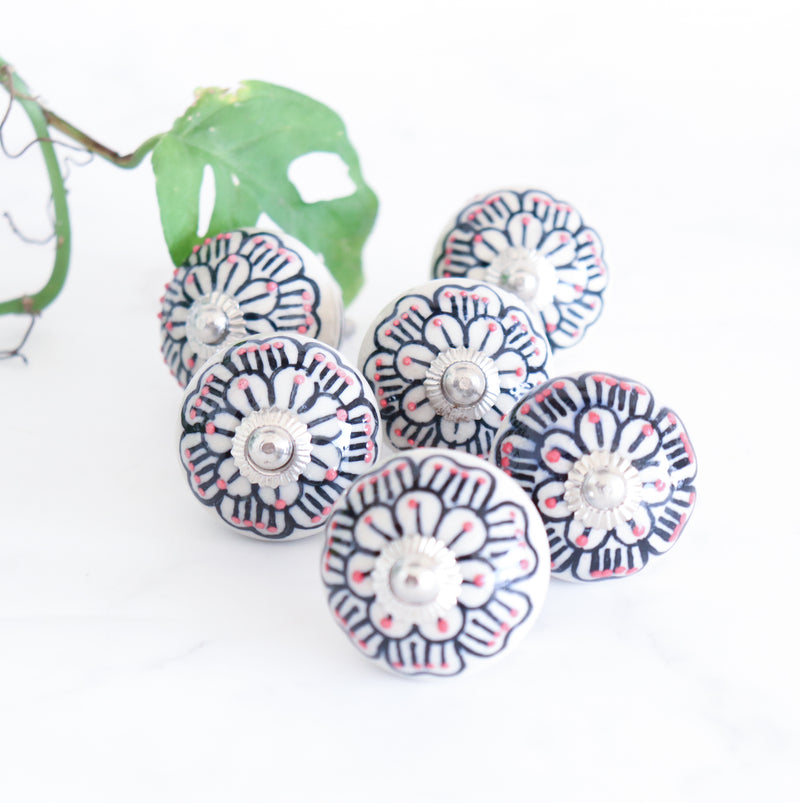 Blue pottery knobs - Ceramic knobs - Drawer knob  - Set of 6
