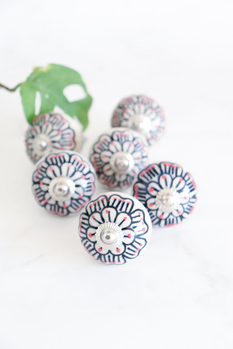 Blue pottery knobs - Ceramic knobs - Drawer knob  - Set of 6