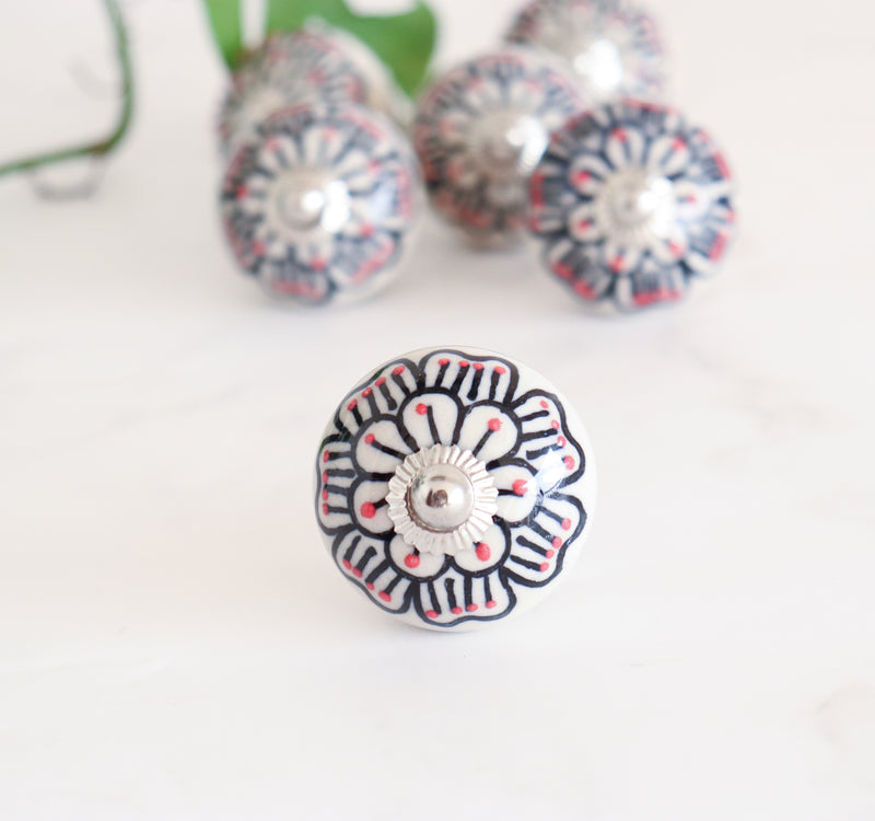 Blue pottery knobs - Ceramic knobs - Drawer knob  - Set of 6