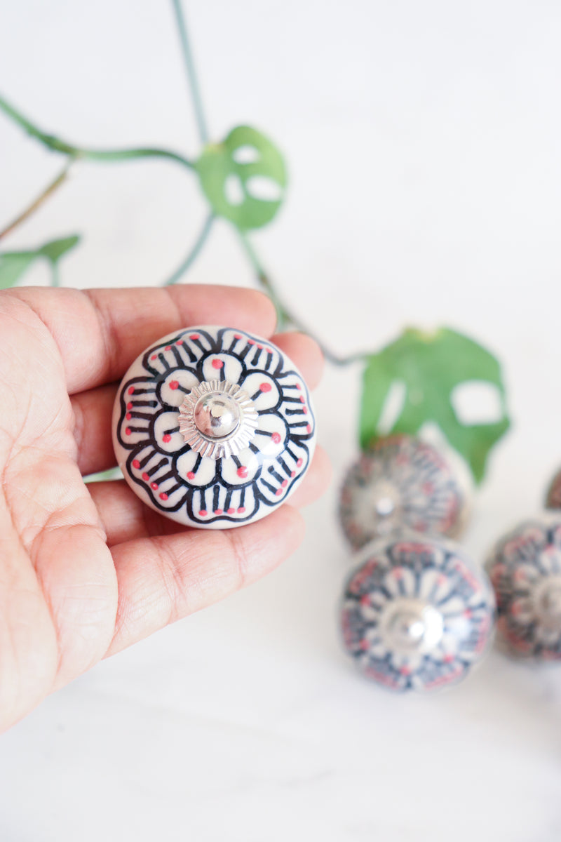 Blue pottery knobs - Ceramic knobs - Drawer knob  - Set of 6