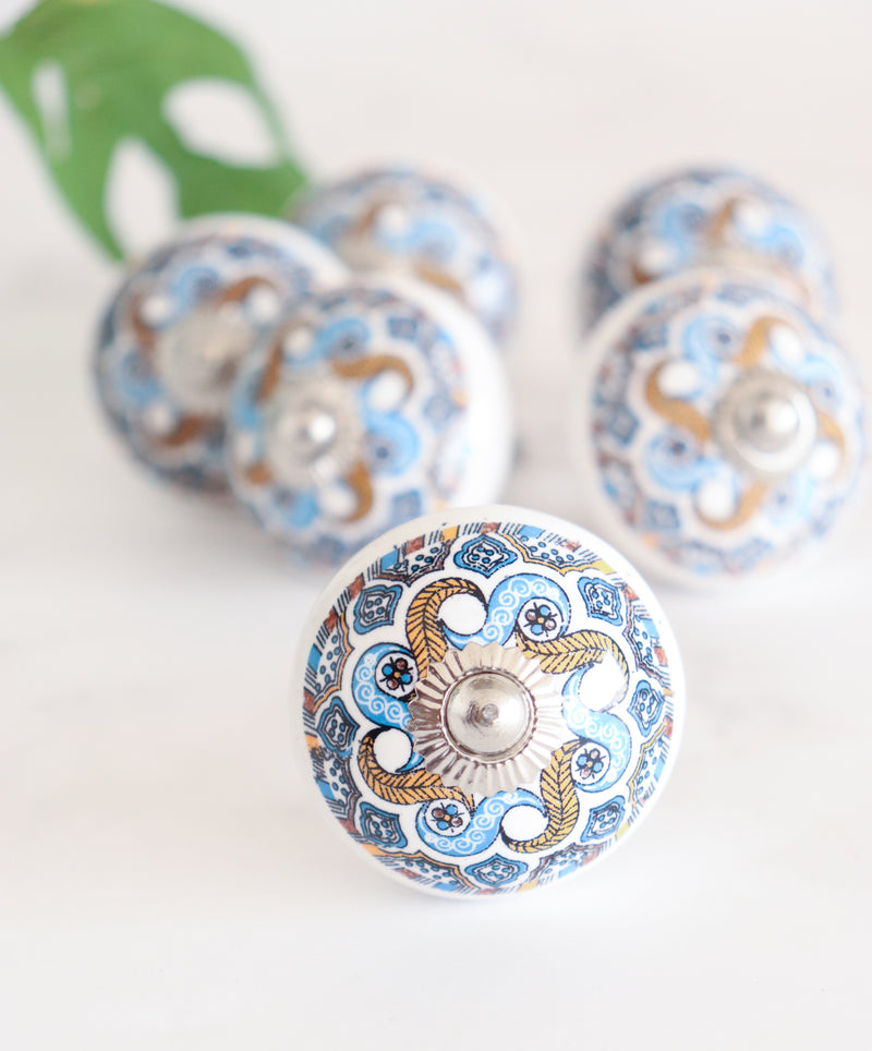 Blue pottery knobs - Ceramic knobs - Drawer knob  - Set of 6