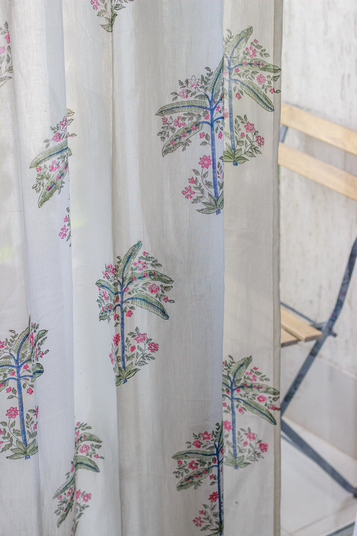 Sale - Floral Palm tree sheer curtain - Cotton mulmul curtains - Light weight curtains - back view