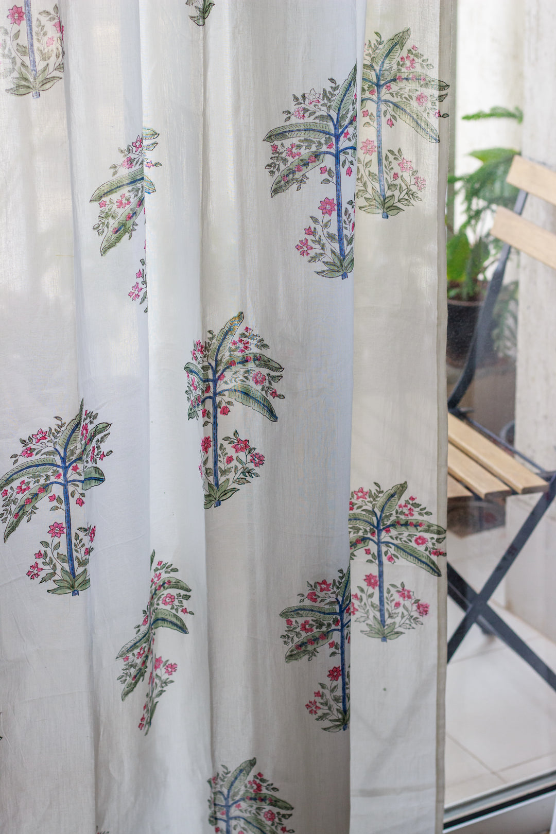Sale - Floral Palm tree sheer curtain - Cotton mulmul curtains - Light weight curtains - close up detail