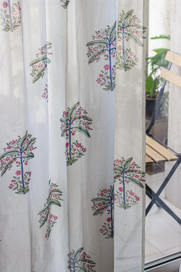 Sale - Floral Palm tree sheer curtain - Cotton mulmul curtains - Light weight curtains - close up detail