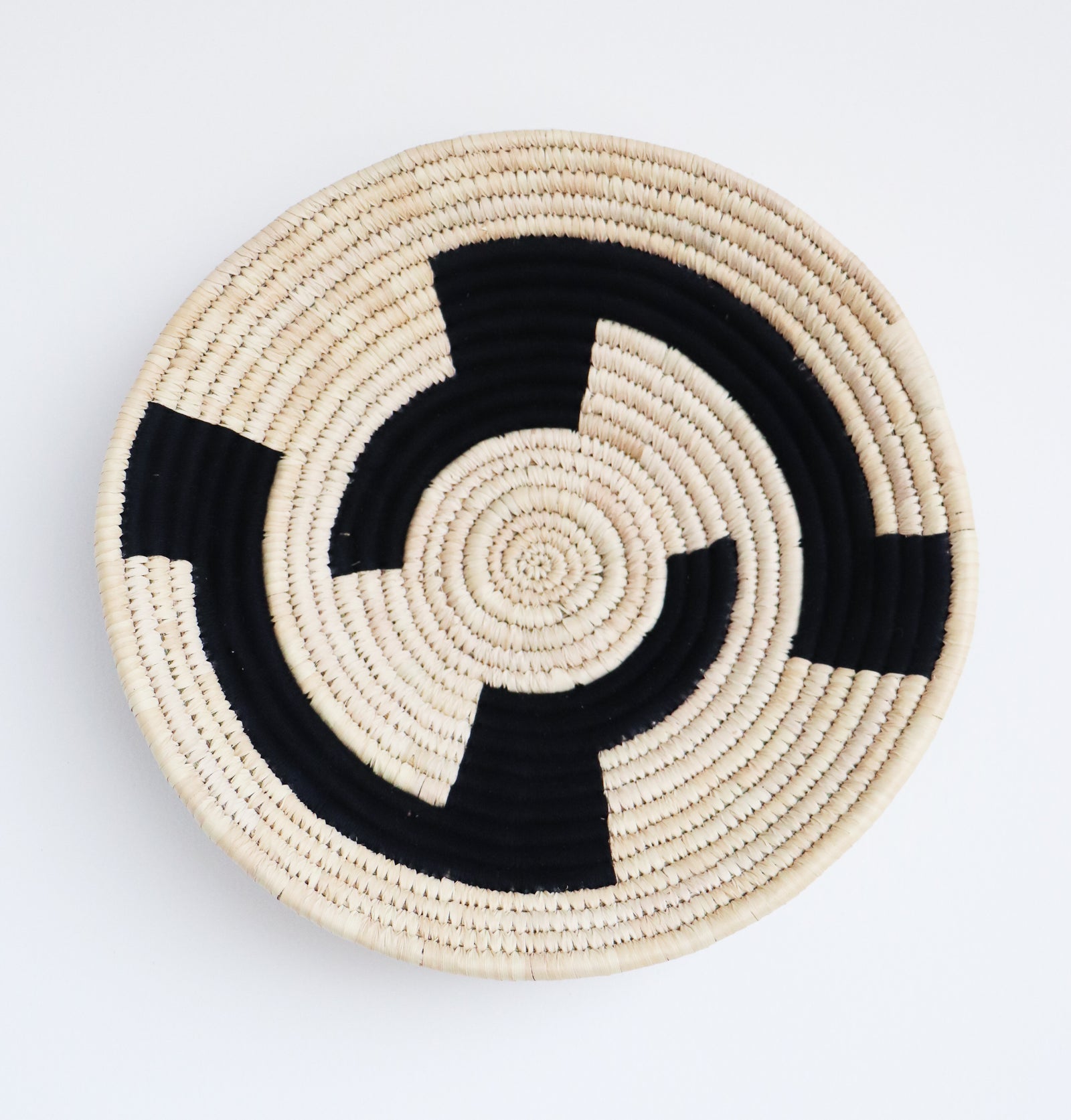 Black sabai grass decorative wall basket 12 inch, handcrafted wall plate by Kari by Kriti
