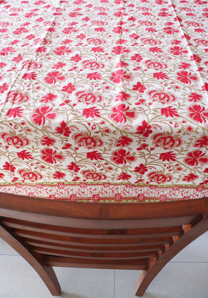 Red and green floral tablecloth - 8 seater block print table cloth - 60x120 inches