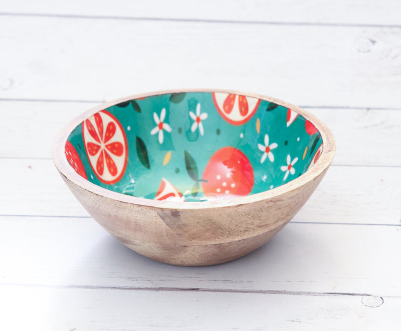 Small wood serving bowls - Mango wood bowls - Enamel printed wooden bowls - Oranges