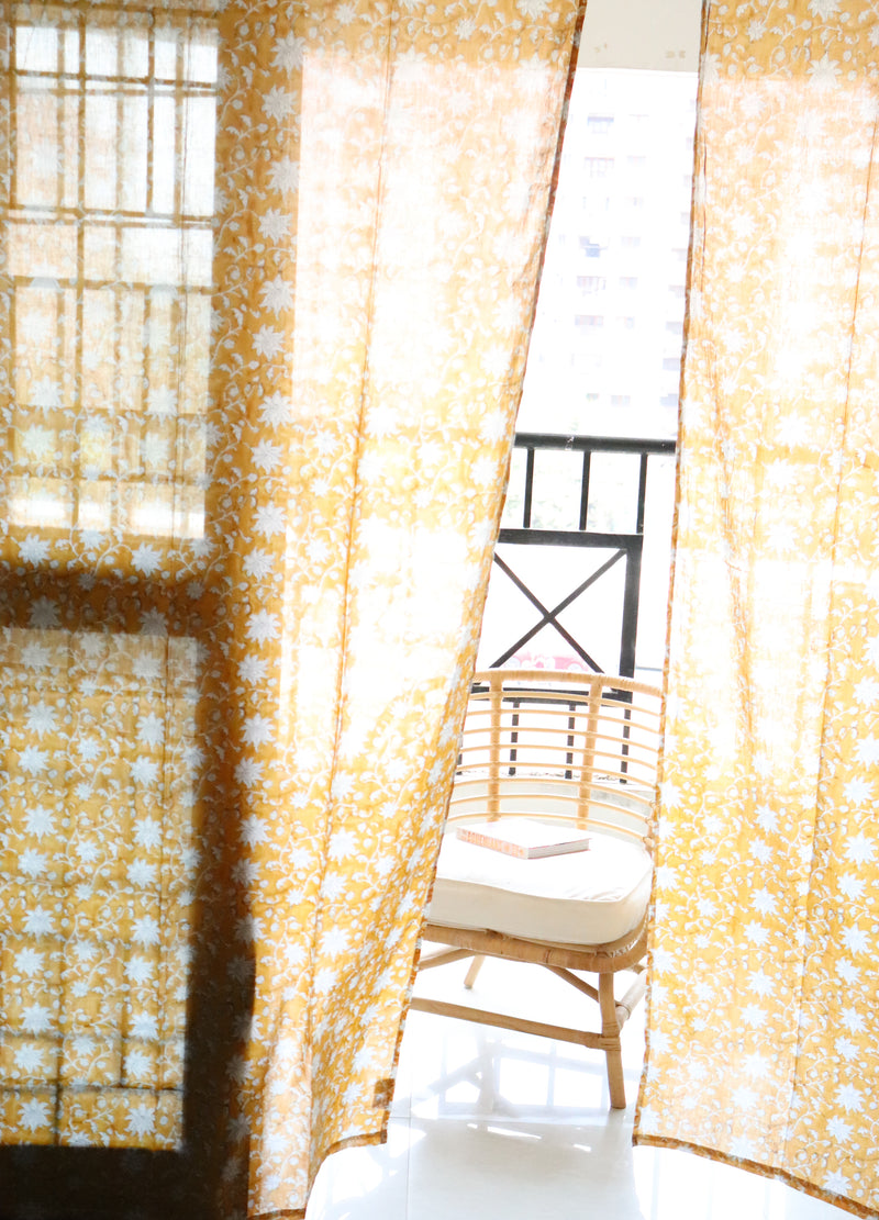 Yellow floral curtains - All over yellow sheer curtains