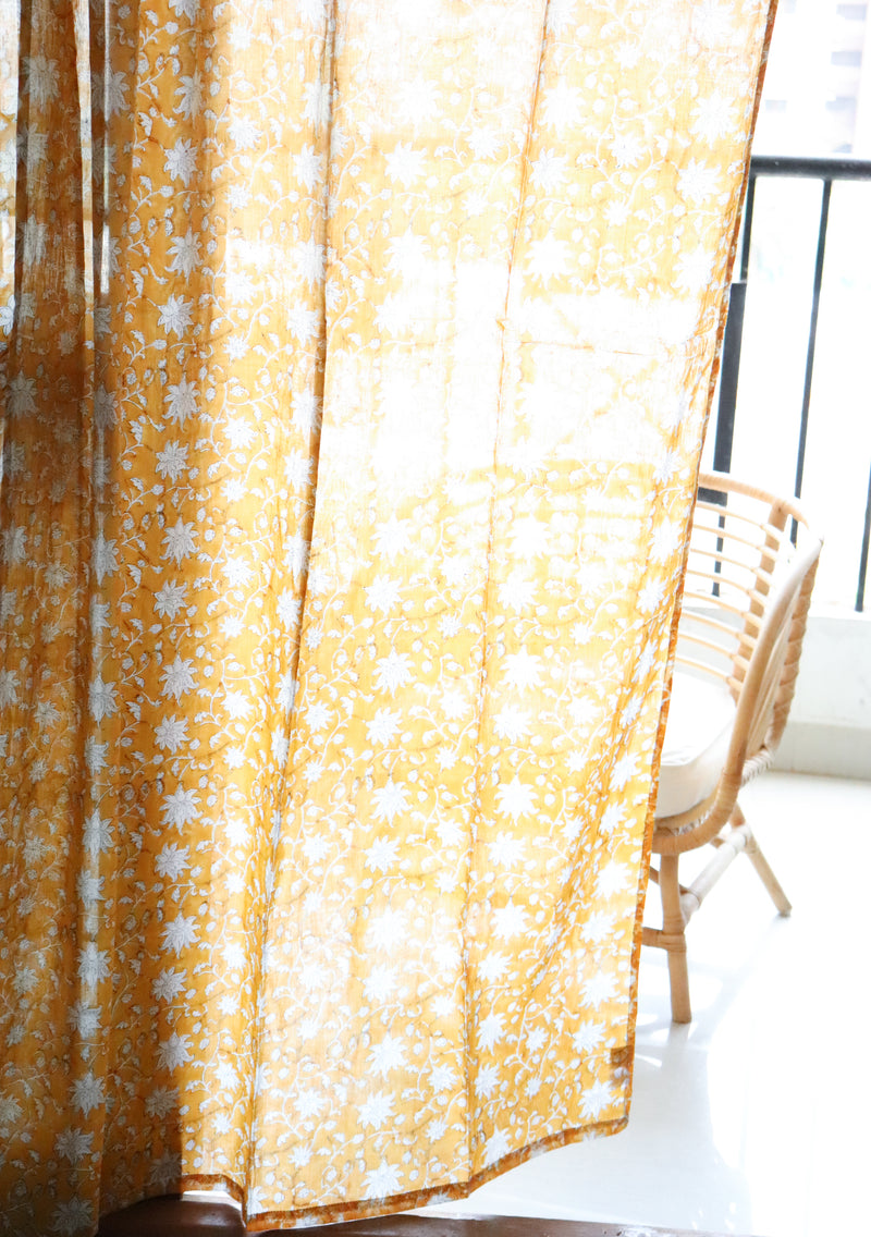 Yellow floral curtains - All over yellow sheer curtains