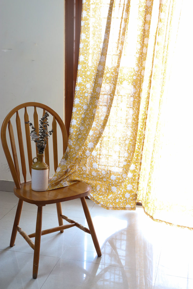 Yellow floral curtains - All over yellow sheer curtains