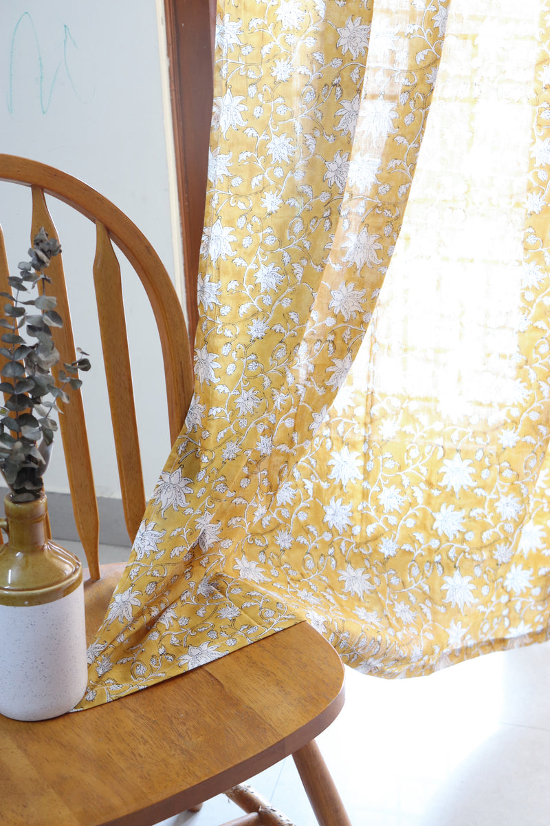 Yellow floral curtains - All over yellow sheer curtains