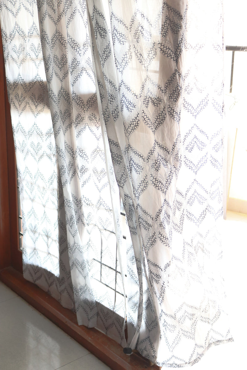 Geometric blue curtains - sheer curtains - Sold individually