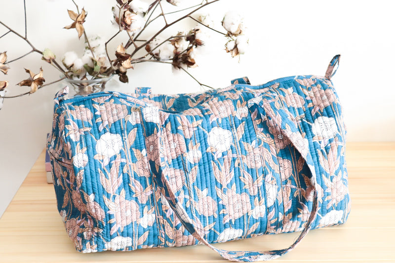 Block print weekender bag - Boho quilted bags - overnight bag - gym bag - Duffle
