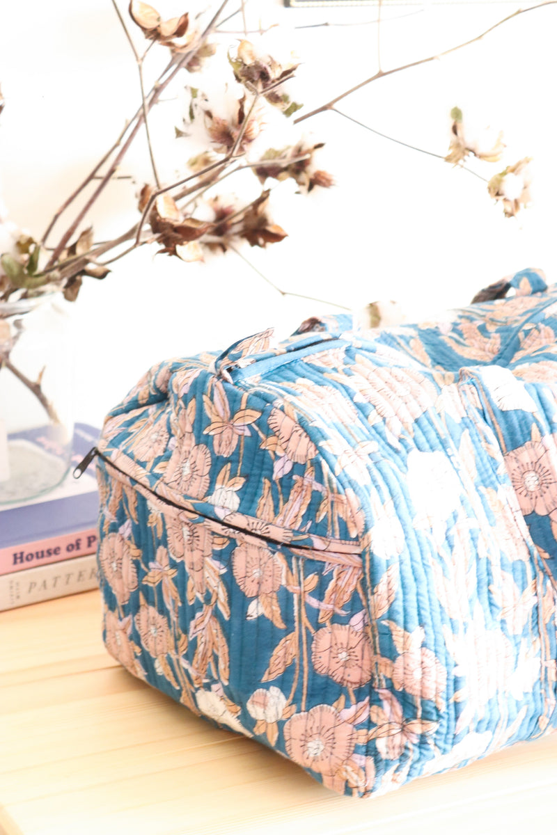 Block print weekender bag - Boho quilted bags - overnight bag - gym bag - Duffle