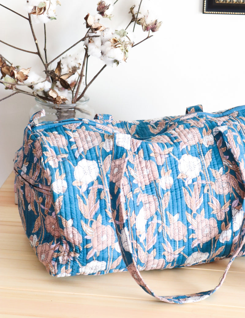Block print weekender bag - Boho quilted bags - overnight bag - gym bag - Duffle