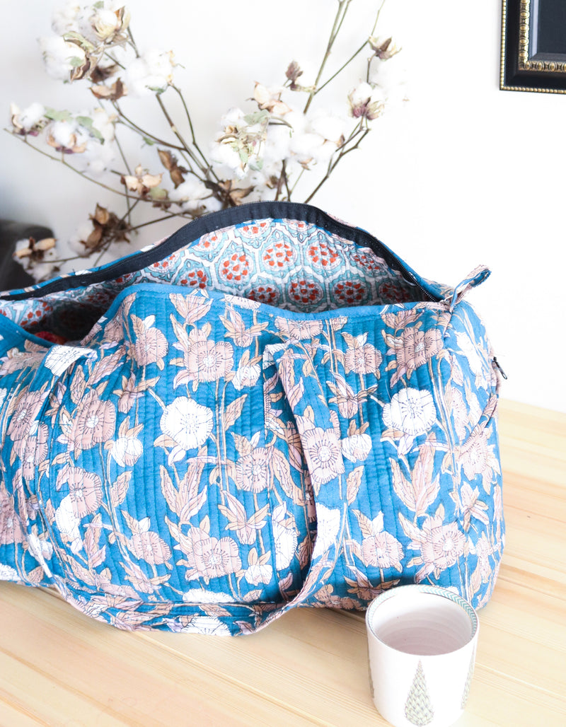 Block print weekender bag - Boho quilted bags - overnight bag - gym bag - Duffle