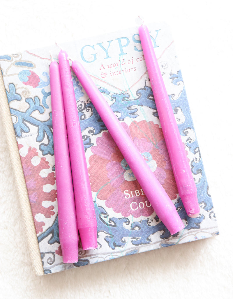 Purple Taper candles - Pure bees wax tapered Candles - Dip dyed candles - Set of 4