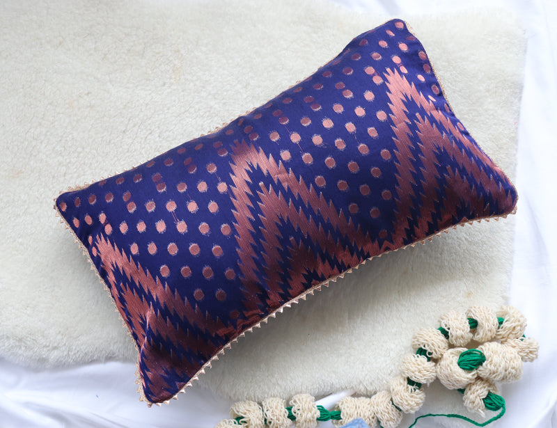 Dark blue saree lumbar Festive cushion covers - Decorative cushion covers - 12x20 inches