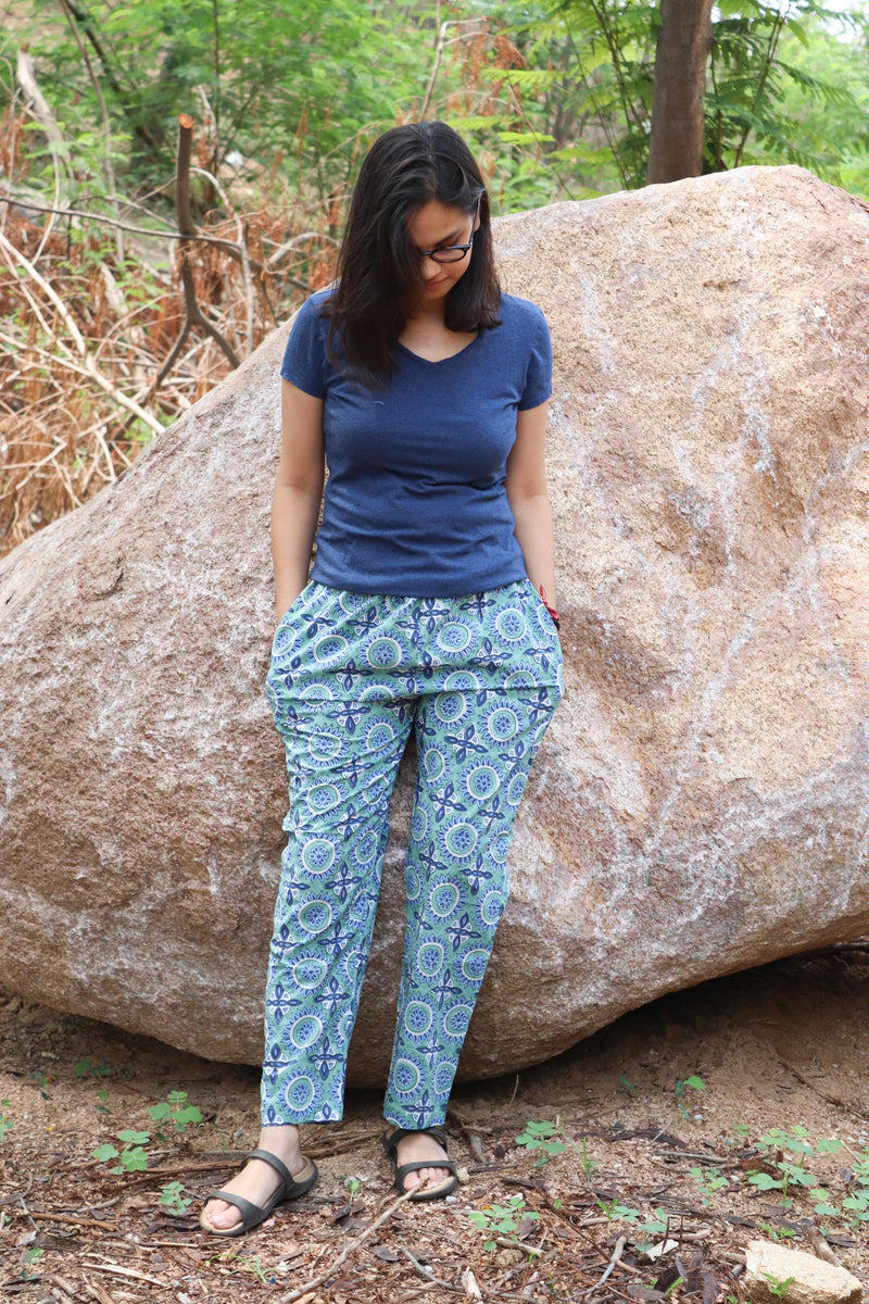 Lounge pants for women with pockets- Cotton printed pajama - Drawstring pants - Block print pants