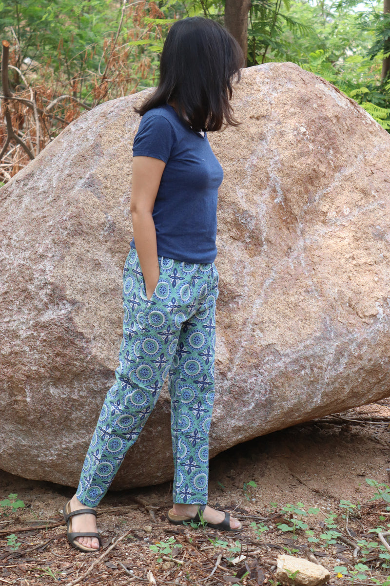 Lounge pants for women with pockets- Cotton printed pajama - Drawstring pants - Block print pants