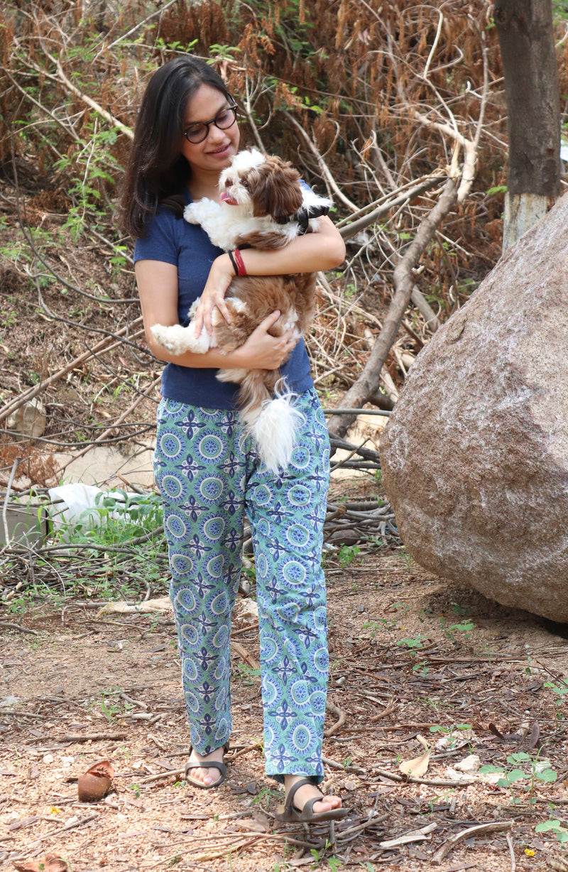 Lounge pants for women with pockets- Cotton printed pajama - Drawstring pants - Block print pants