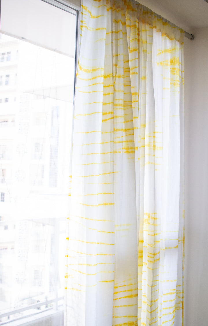 Sale - Yellow shibori tie and dye curtains - sheer curtains - Sold individually