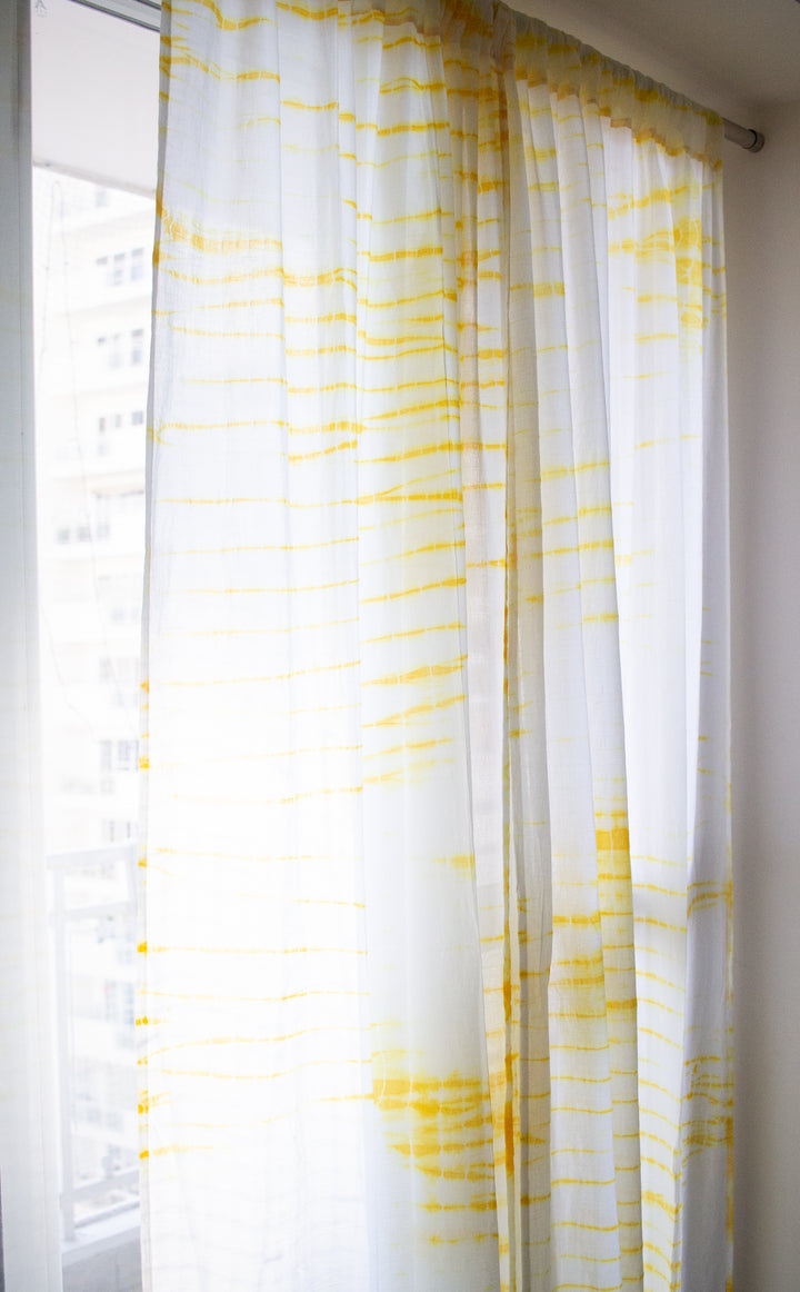 Sale - Yellow shibori tie and dye curtains - sheer curtains - Sold individually