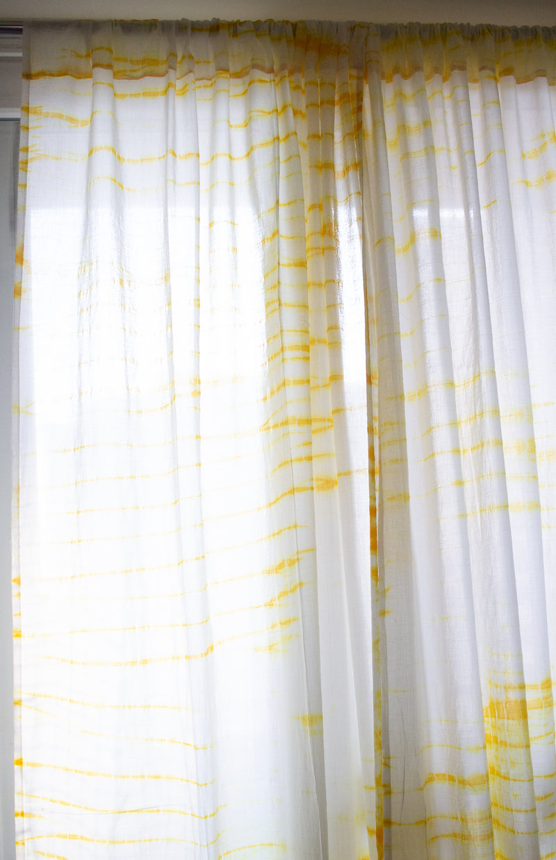 Yellow shibori tie and dye curtains - sheer curtains - Sold individually