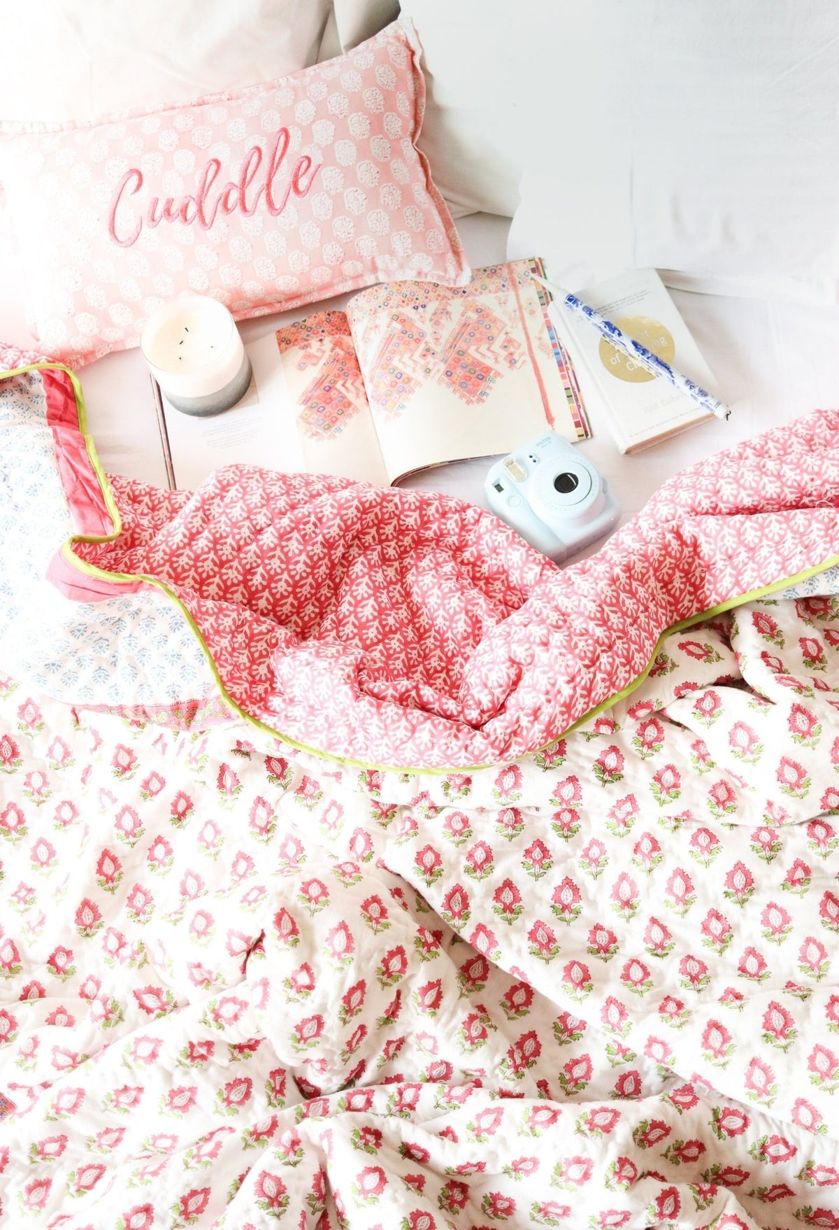 Heavy Razai - Boho Pink quilt - Pink and turquoise winter quilt 