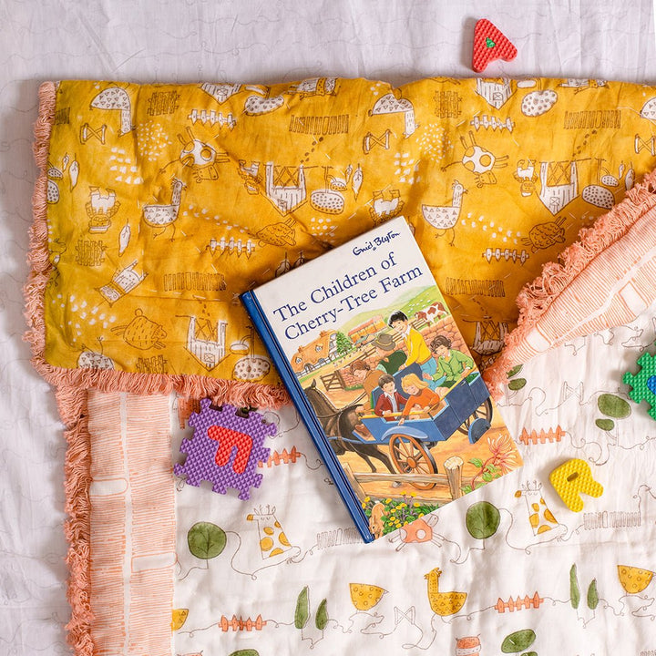 Personalised Old MacDonald farm animal block print baby quilt with name
